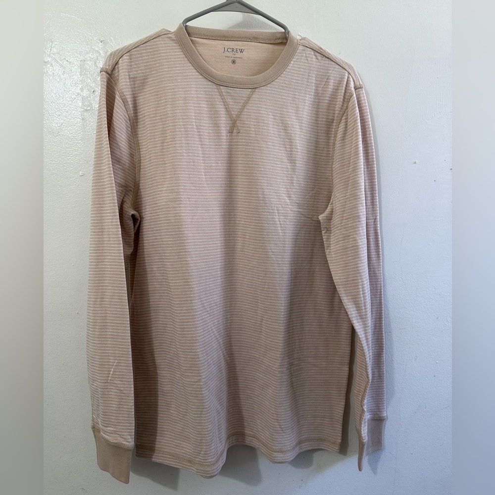 J. Crew Men's Light Tan Striped Long Sleeve Tee